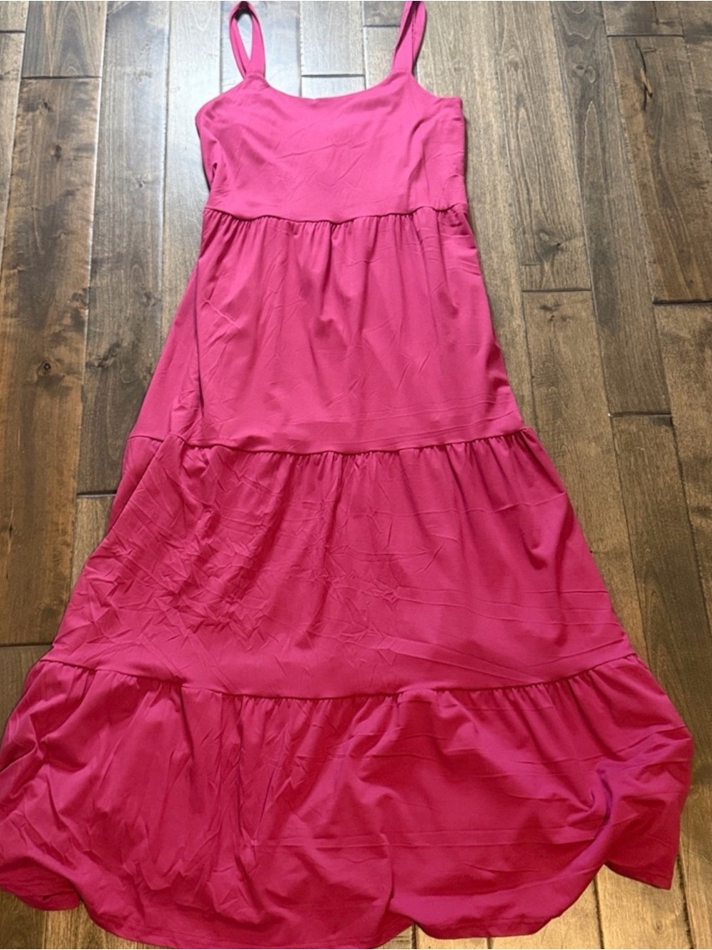 Bright Fuchsia Tiered Maxi Dress Large Flowy Sleeveless Vacation Resort Dress - Picture 3 of 3